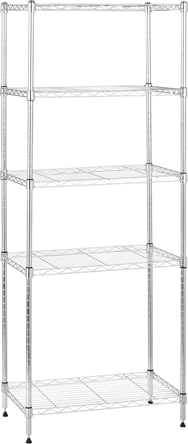 5-Shelf Adjustable Steel Storage Shelving Unit, 200 lb Capacity per Shelf, 23.2 x 13.4 x 60 inches, Chrome