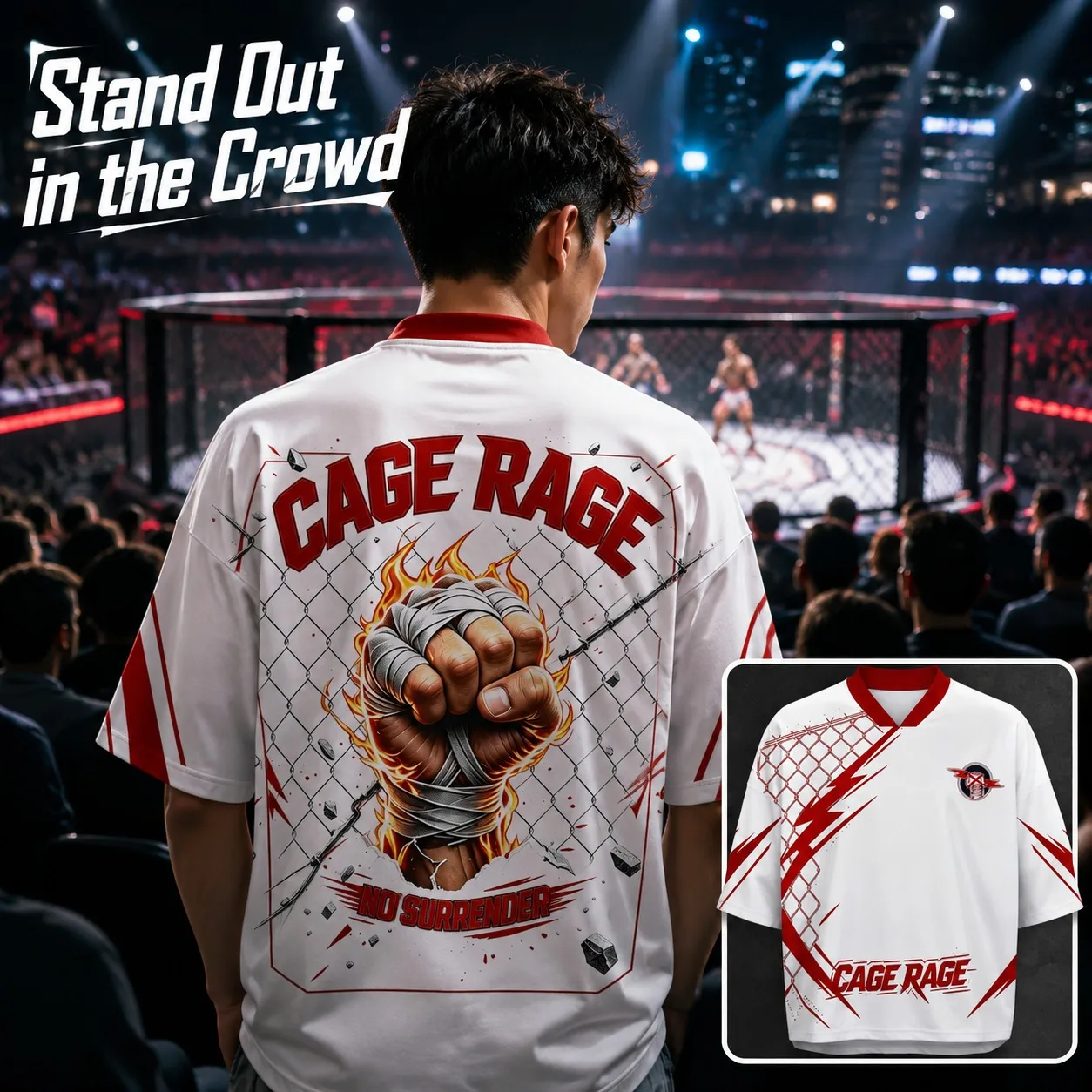 Men's Wrestling Suit Fury Iron Cage Printed V-neck Large Size Wide Truffle Shoulder Speed Drying Sports Short Sleeve T-shirt