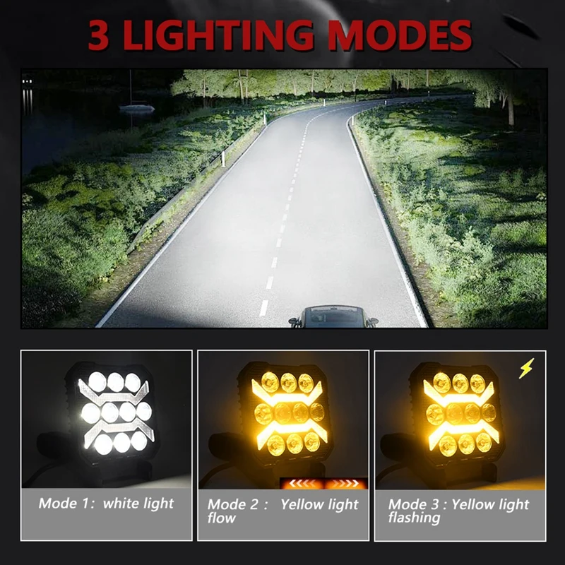 TKOH-Car LED ワークライト 4 インチストロボヘッドライト白黄色オフロード運転スポットライトフォグ DRL ライトトラック車 Suv ボート用
