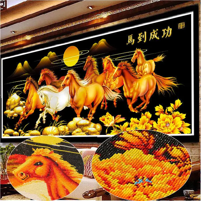 

DIY Diamond Embroidery Painting Full Round Rhinestones Diamond Cross Stitch Pictures Mosaic Eight Horses