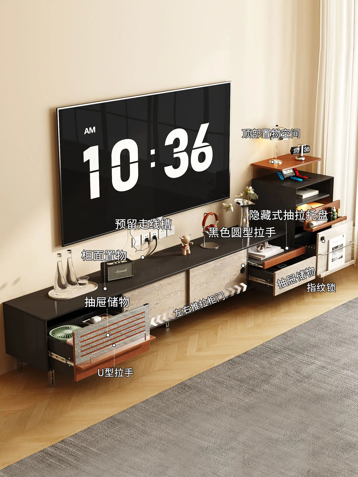 HYS new living room TV cabinet side cabinet wind large capacity storage TV cabinet