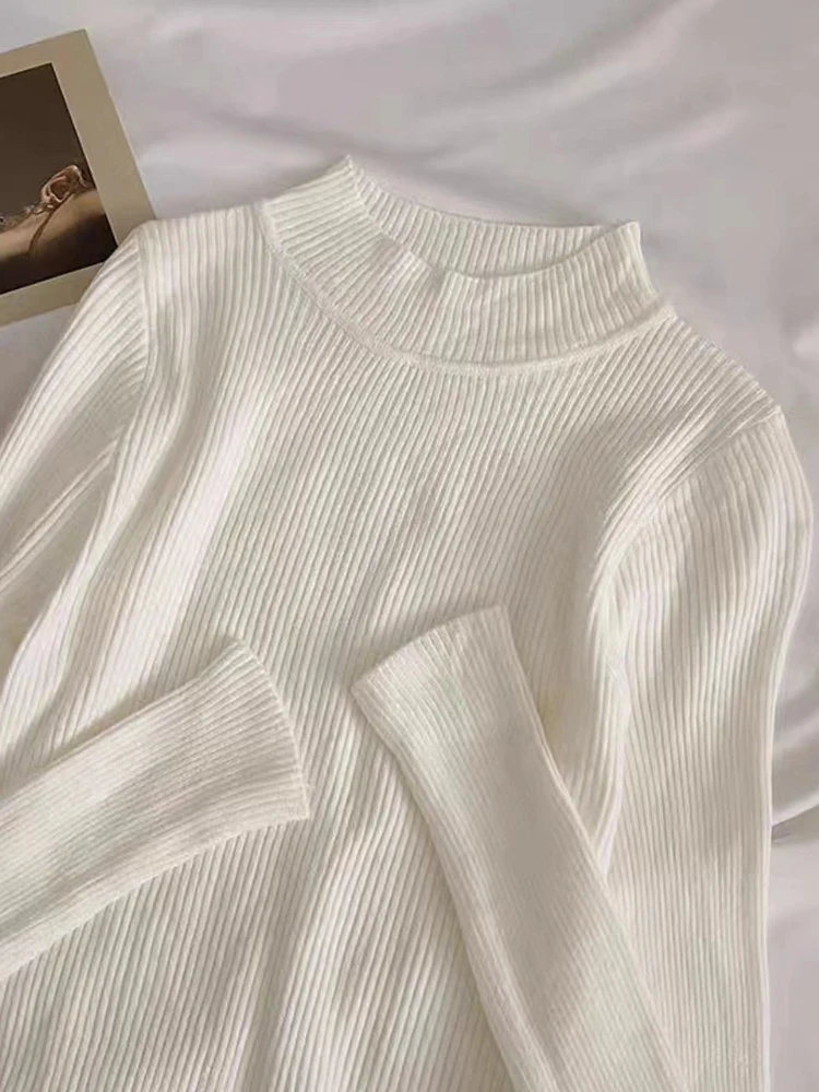 Sweter Pullover Wanita Musim Gugur Musim Dingin Turtleneck Lembut Sweter Wanita Atasan Rajutan Bergaris Lembut Melar Ramping Kasual Dasar 2025