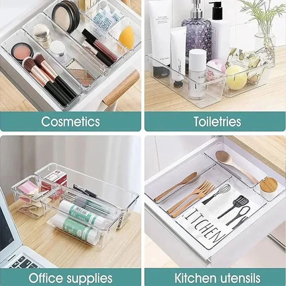 جديد S/M/L/XL/XXL صندوق تخزين مكتبي شفاف درج التخزين المنظم أشتات فرز مستحضرات التجميل المنظم صناديق