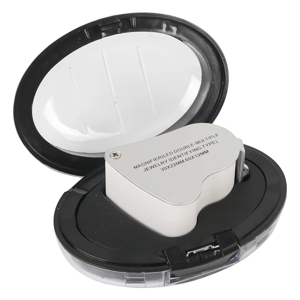 Portable Jeweler Loupe Magnifier 2 In 1 60X 30X Loupe Illuminated Handheld Magnifier With LED Lighting Folding Magnifying Glass