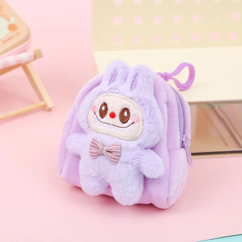 Kawaii Peluche Bambola Labubu Portamonete Carino Labubu Borsa per auricolari portatile Zaino di moda Ciondolo Peluche Regali per le vacanze per bambini