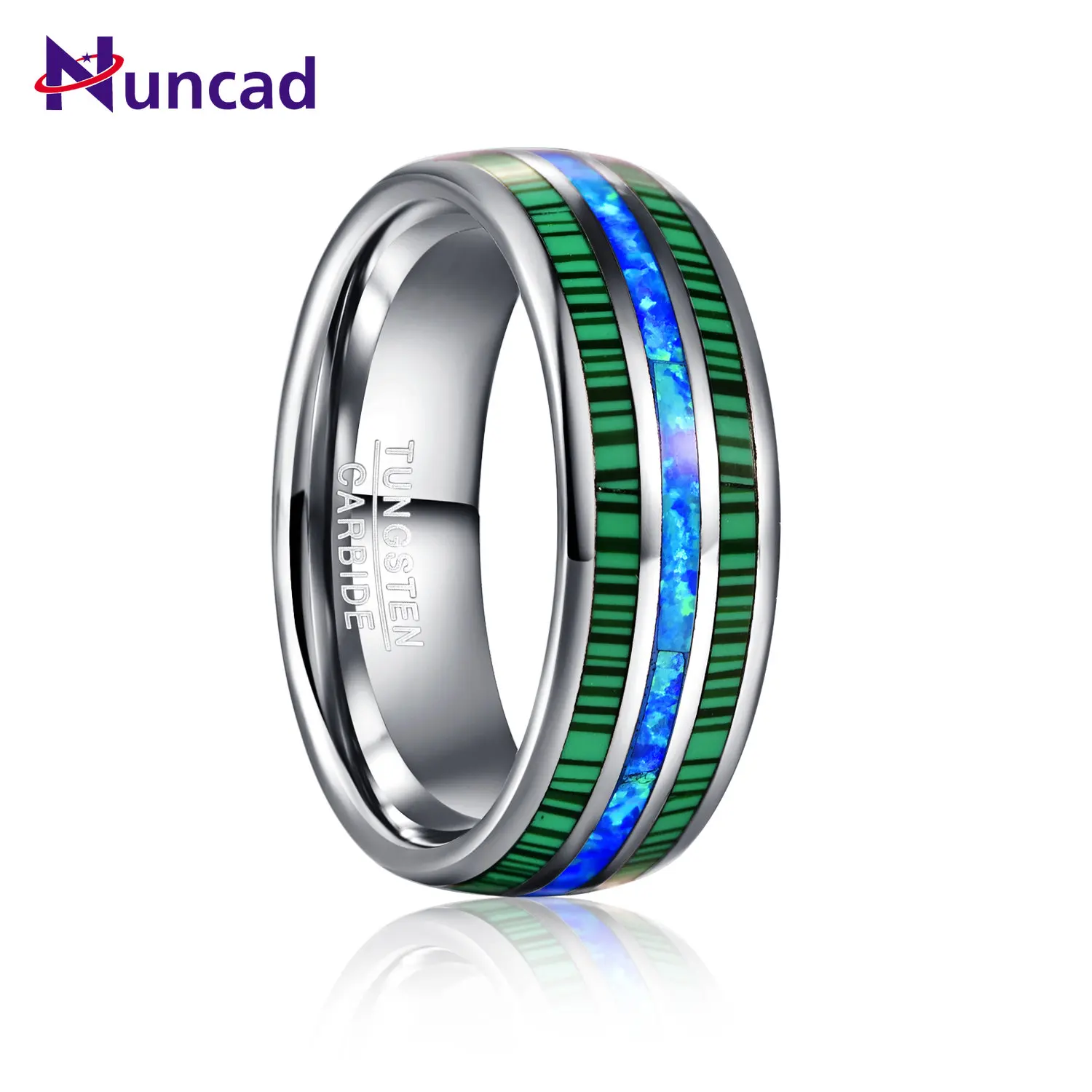 

NUNCAD 8mm Tungsten Carbide Steel Ring Steel Dome Malachite Blue Opal Wedding Jewelry Ring For Men Wholesale