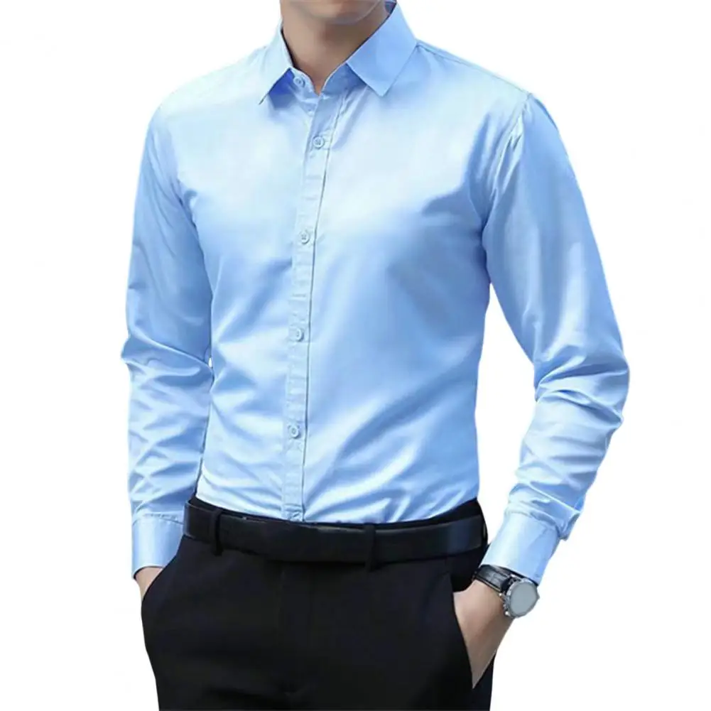 Men British Business Formal Social Long-sleeved Shirts Solid Color Homme Casual Slim Front Personality Party Banquet Blouse