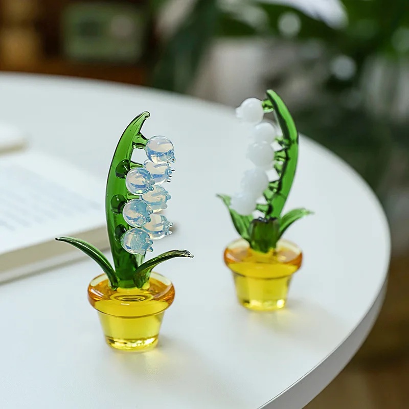 

Creative Mini Glass Bell Orchid Desktop Decoration Plant Bonsai Statue Ornaments Simulation Cactus Home Tabletop Decoration