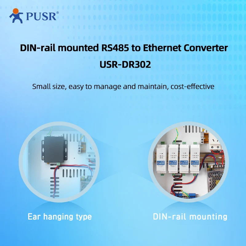 PUSR Din Rail RS485 to Ethernet Converter Serial Device Server Modbus RTU to TCP Modbus Gateway USR-DR302