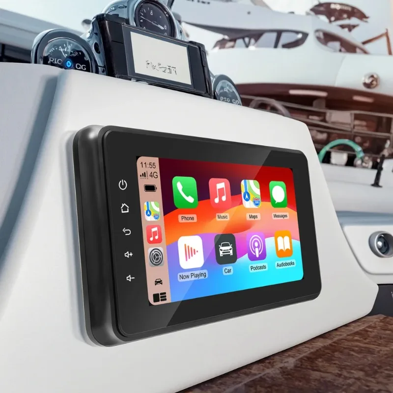 8 Inch Marine Stereo Wired & Wireless Carplay Android Auto MP5 Touch Screen BT Streaming IP66 for Yacht ATV UTV RV Made Plastic