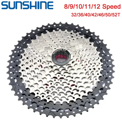 SUNSHINE 자전거 카세트, MTB 프리휠 스프로킷, 8, 9, 10, 11, 12 단, 11T-32T, 36T, 40T, 42T, 46T, 50T, 52T HG 시마노/SRAM용 프리휠