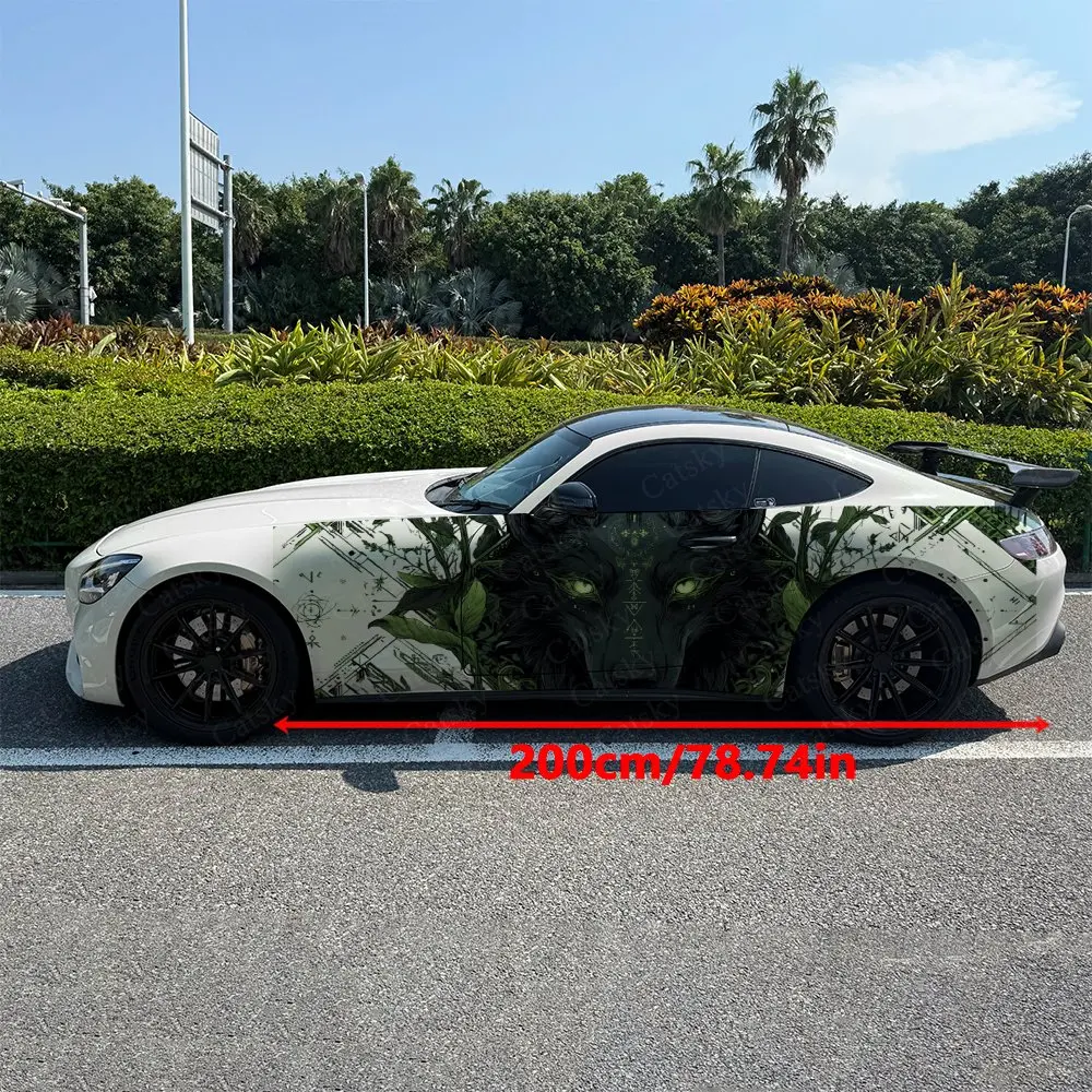 2pcs Forest Wolf Spirit Green-Black Car Side Wrap, Self-Adhesive PVC Waterproof & Scratch-Resistant Stickers, Car Accessory Gift