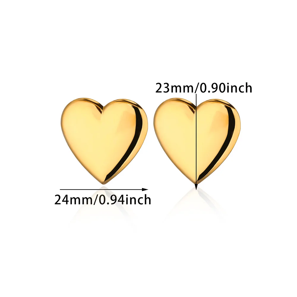 Stainless Steel Chunky Heart Stud Earring for Women Gold Color Cute Heart Wedding Aesthetic Earring Jewelry Accessories Gift BFF