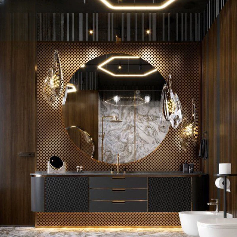 

Hotel club villa is suitable for high-end customized rock slab integrated basin bathroom cabinet combined bathroom washstand