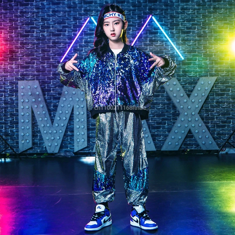 Children's Street Dance Costumes, Boys' Bright Films, Silver Runway Shows, Hip-hop Street Dance, Girls' Jazz Dance Performance