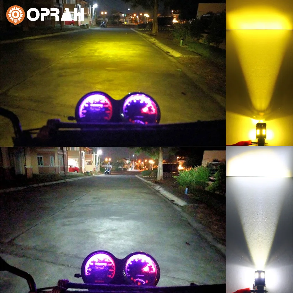P15D LED Motorcycle Headlight Super Bright 3030 SMD Dual Color White Yellow Hi Lo Beam Lens Fog Lamp for Motobike Scooter Light
