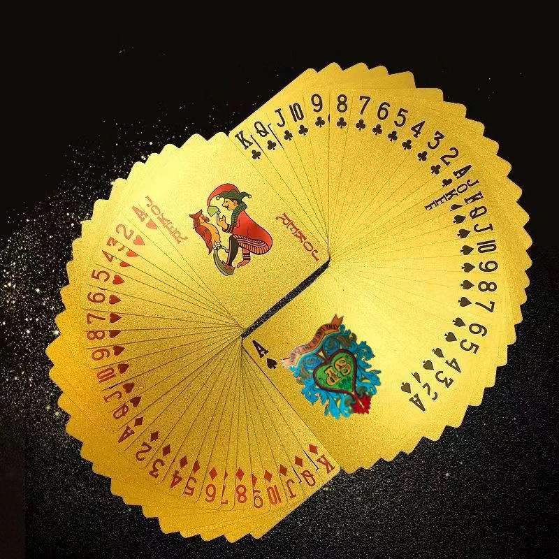 55pcs Golden Playing Entertain Cards Gold Foil Pokers Set Magic Cards Plastic Gold Foil Pokers Durable Waterproof Cards  ﻿ ﻿