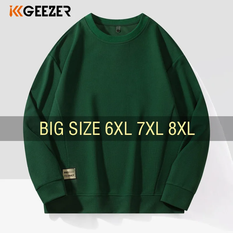 Men Sweatshirts Sportswear Hoodies Oversized 6XL 7XL 8XL Plus Size Long Sleeve O-Neck Pullovers Autumn Streetwear Fashion Black