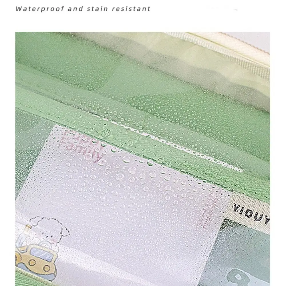 Cosmetics Bag 5 Grid Transparent Pencil Case Large Capacity Zipper Transparent Pen Bag INS Macaron Stationery Box Friend