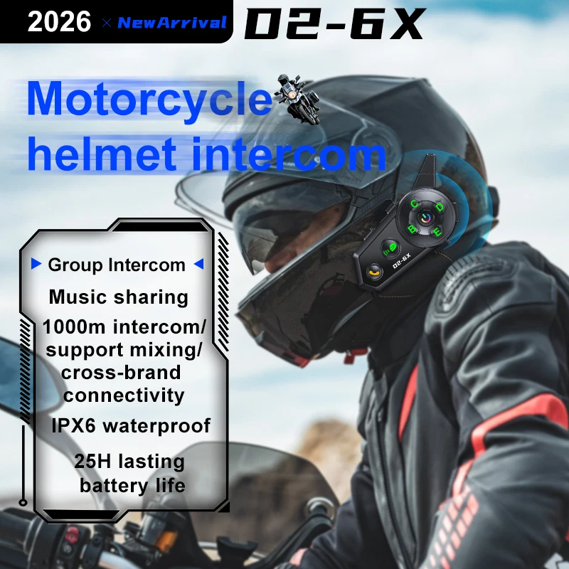 Motorcycle Bluetooth Helmet Headset AI Voice Control 6 Rider 1000m Long Range Intercom Mesh Group Waterproof Extended Battery