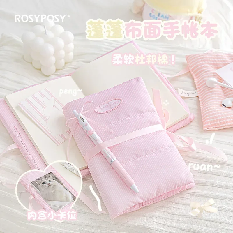 Lace-up And Bow-knot Handbook High-looking Cotton-filled Canvas Ribbon Notebook Girl's Handbook Kawaii School Stationery