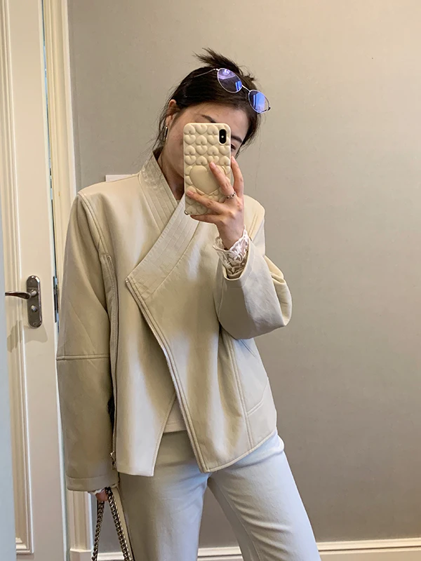 

Новая весенняя женская куртка из мягкой кожи в корейском стиле, асимметричный дизайн, универсальная, простая, модная верхняя одежда