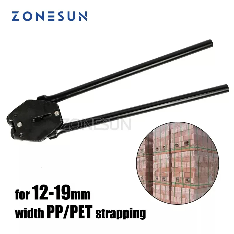 ZONESUN 휴대용 수동 스트래핑 도구 상자 벨트 밴드 실러 및 텐셔너 12-19mm 너비 PP PET 스트래핑 M