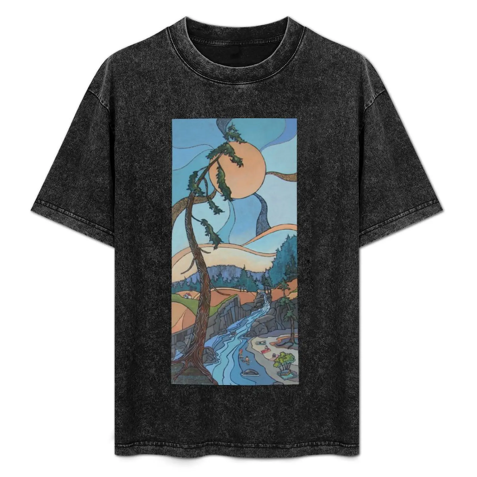 Art Nouveau/ Folk Fusion Summer at the River T-Shirt Creative Graphic Tee Shirt