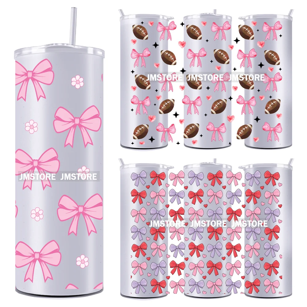 

Pink Bows Girlie Heart Sports Coquette Bow 20OZ UV DTF Straight Wrap Transfer Stickers Custom Labels Waterproof Logo For Tumbler