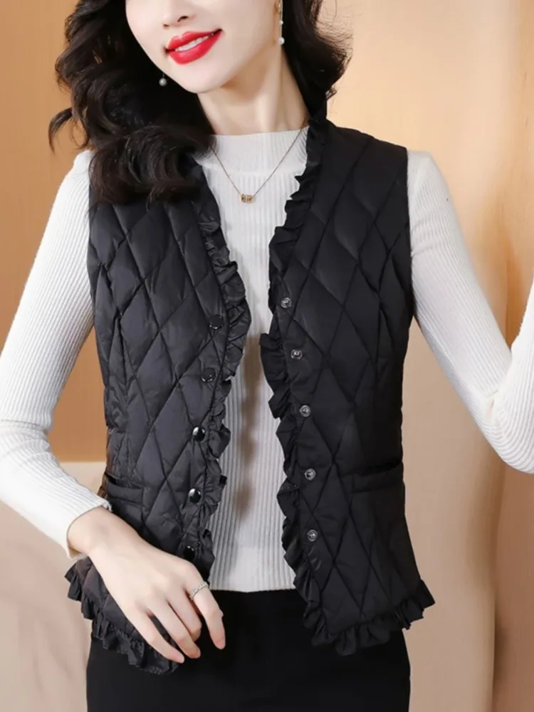 

Korean Fashion Vintage Black Cotton Vest Jacket 2025 Autumn Winter New Coat Women Thin Thicked Warm All-match Tops Down