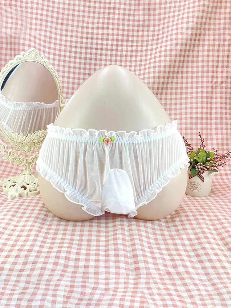 Japanese Style Cute Women Panties for Men Sexy Mesh Penis Sheath Brief Gay Transparent Breathable Lingerie Sissy Pouch Underpant