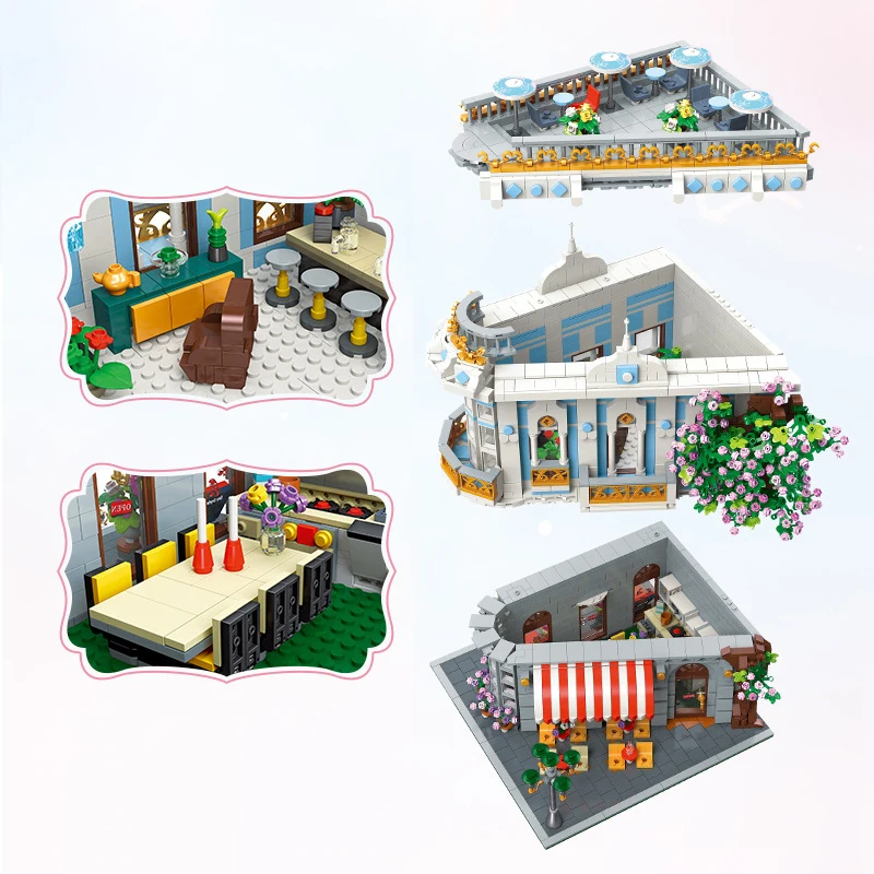 Modèle de blocs de construction de restaurant Sakura, vue sur la rue de la ville, ensemble de briques d'architecture modulaires, MOC 89109, jouet cadeau pour enfants et adultes