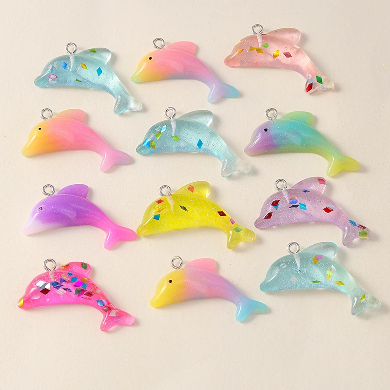 

20pcs 35x14mm Cartoon Resin Animal Dolphin Charms Pendants for Jewelry Making Necklaces Earrings Bracelet DIY Crafts Accessories