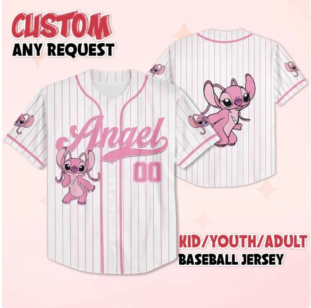 

Бейсбольная рубашка с 3D-принтом Disney Angel 2026, мужская и женская повседневная бейсбольная футболка, летняя модная детская бейсбольная футболка с короткими рукавами