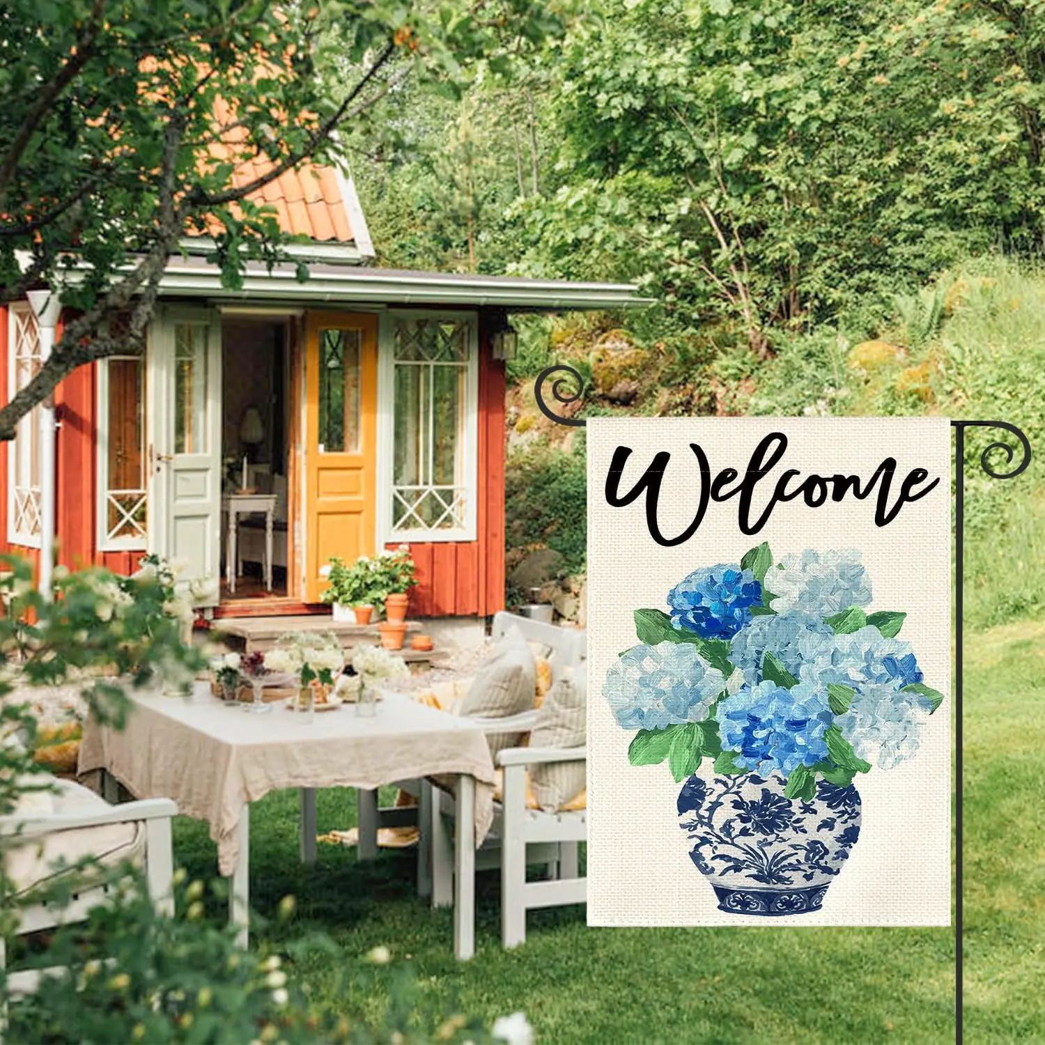 AVOIN colorlife Chinoiserie Spring Hydrangea Welcome Garden Flag 12x18 Inch | Double Sided, Weather & Fade Resistant, Ya llp