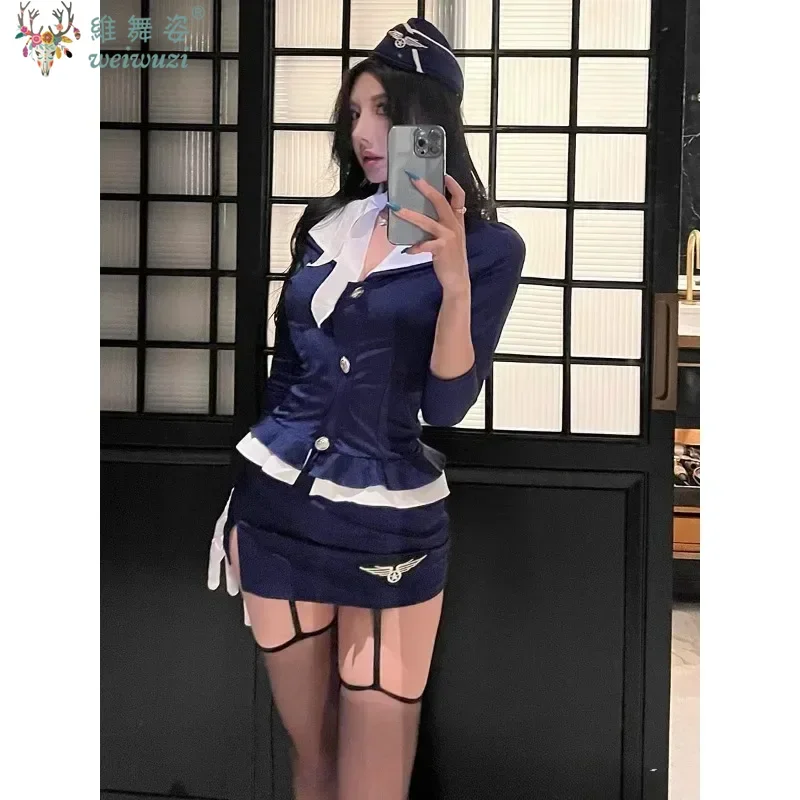 

Sexy Nightclub Flight Attendant Outfit Secretary Set Role-playing Uniform Set Pure Desire Instructor American Queen OL Jumpsuit