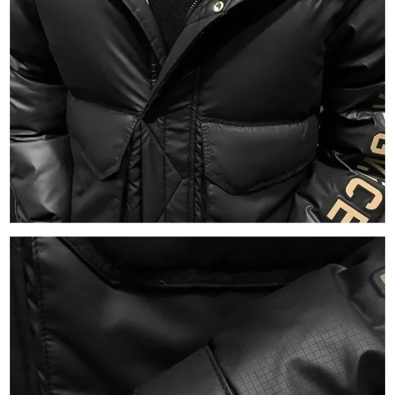 High-End Men Down Jacket Winter New Male Thickened Warm Hooded Trend Outwear Korean  No washing required Large Size Outcoat