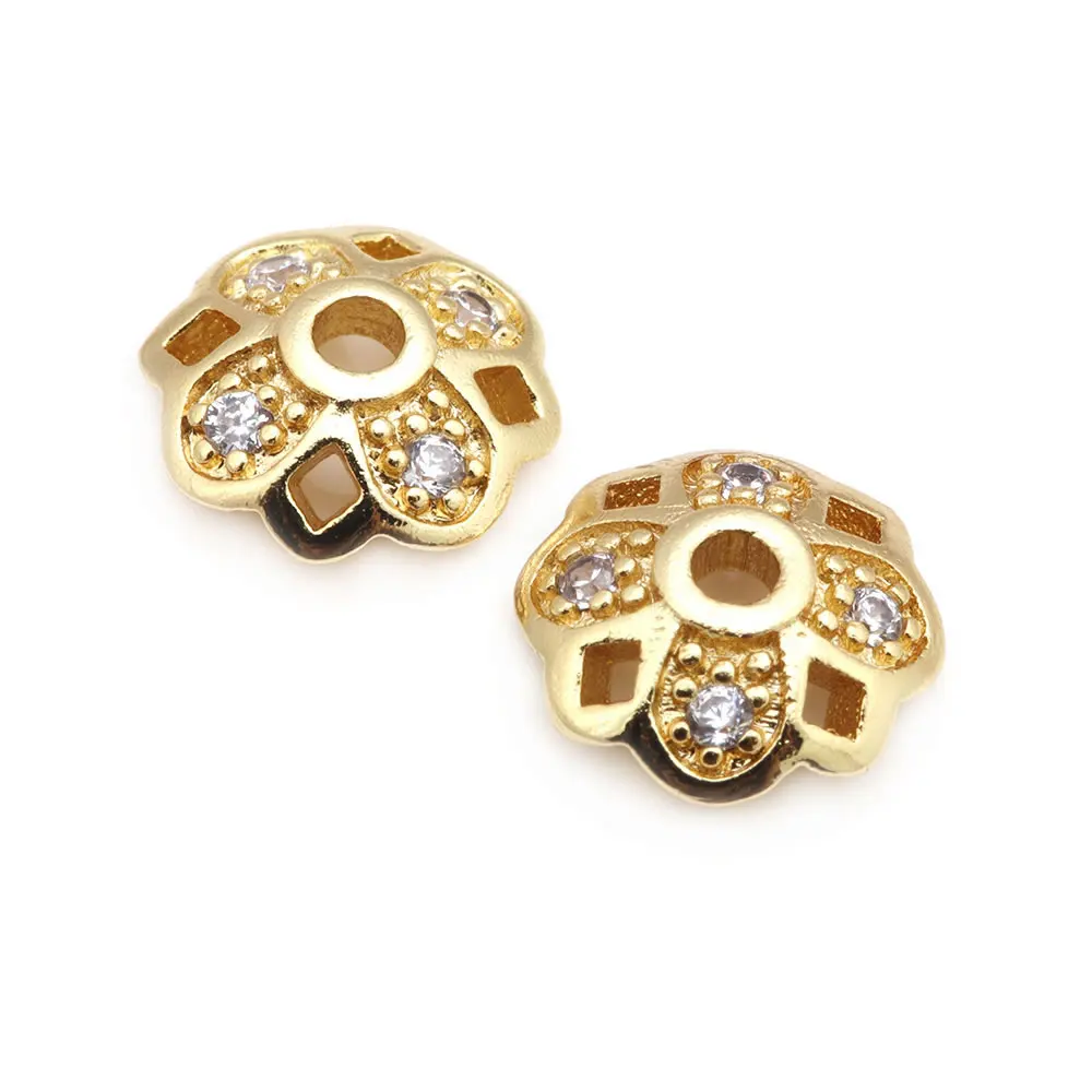18K Gold Color Brass and Zircon Flower Beads Caps High Quality Diy Jewelry Making Supplies Necklace Earrings Accessories