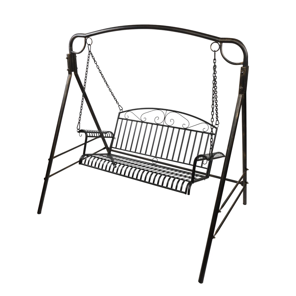 

Bent Armrest Double Swing Chair Iron Hammock Swing Frame Anti-Rust&Durable Outdoor Patio Furniture Black[US-Stock]