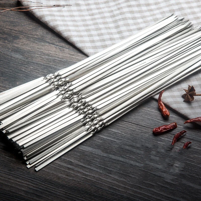 Szaszłyki do grilla wielokrotnego użytku Szaszłyki ze stali nierdzewnej Shish Kebab BBQ Camping Płaskie widelce Gadżety Akcesoria kuchenne Narzędzia