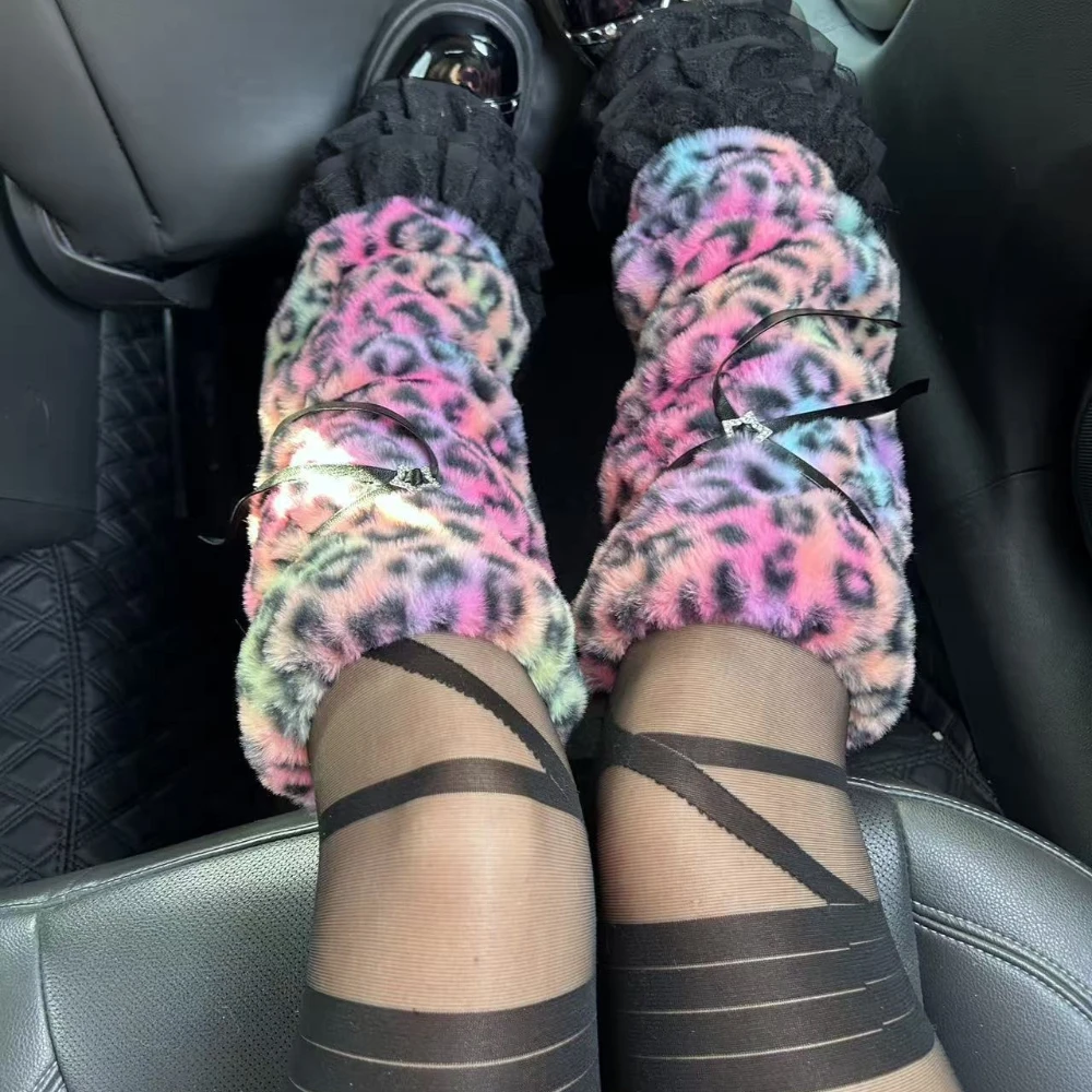 Winter Y2K Gothic Punk Subculture Colourful Leopard Print Warm Leggings Shibuya Hot Girl Retro Trend Dazzle Straps Leggings
