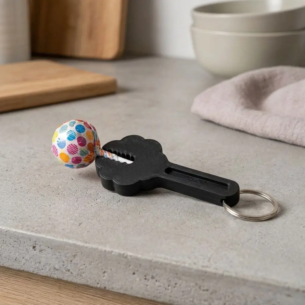 2Pcs Plastic Lollipop Opener with Keychain Scratch Resistant Labor Saving Candy Opening Key Ring Integrated 3D Printing