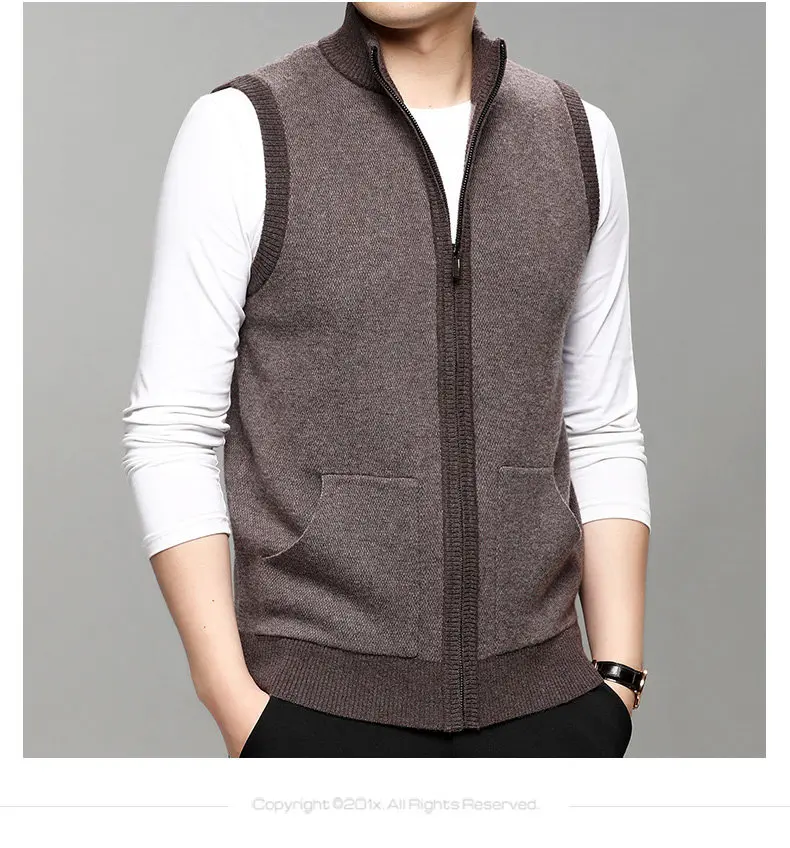 Men's 100 pure sweater vest men's winter middle-aged thick sweater vest bottoming shirt