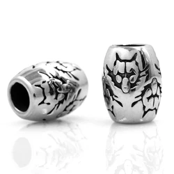 4pcs Stainless Steel 5mm Hole Paracord Knife Lanyard Accessories Beard Beads with Wolf Head Viking Metal Charms Jewelry Making