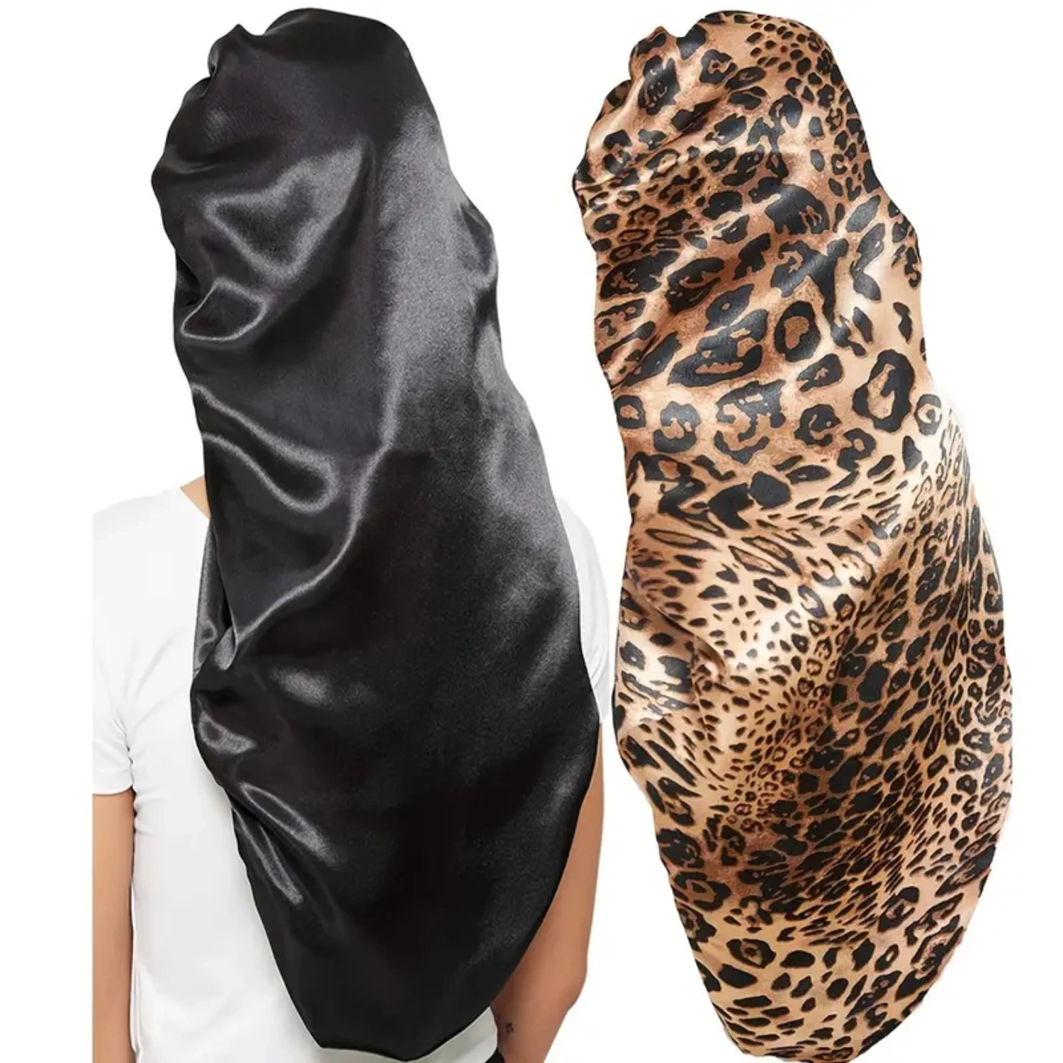 

Luxurious, Comfortable, Premium Black Satin Women's Hair Bonnets - Stylish, Silky Smooth Design for Ultimate Comfort Set of 2