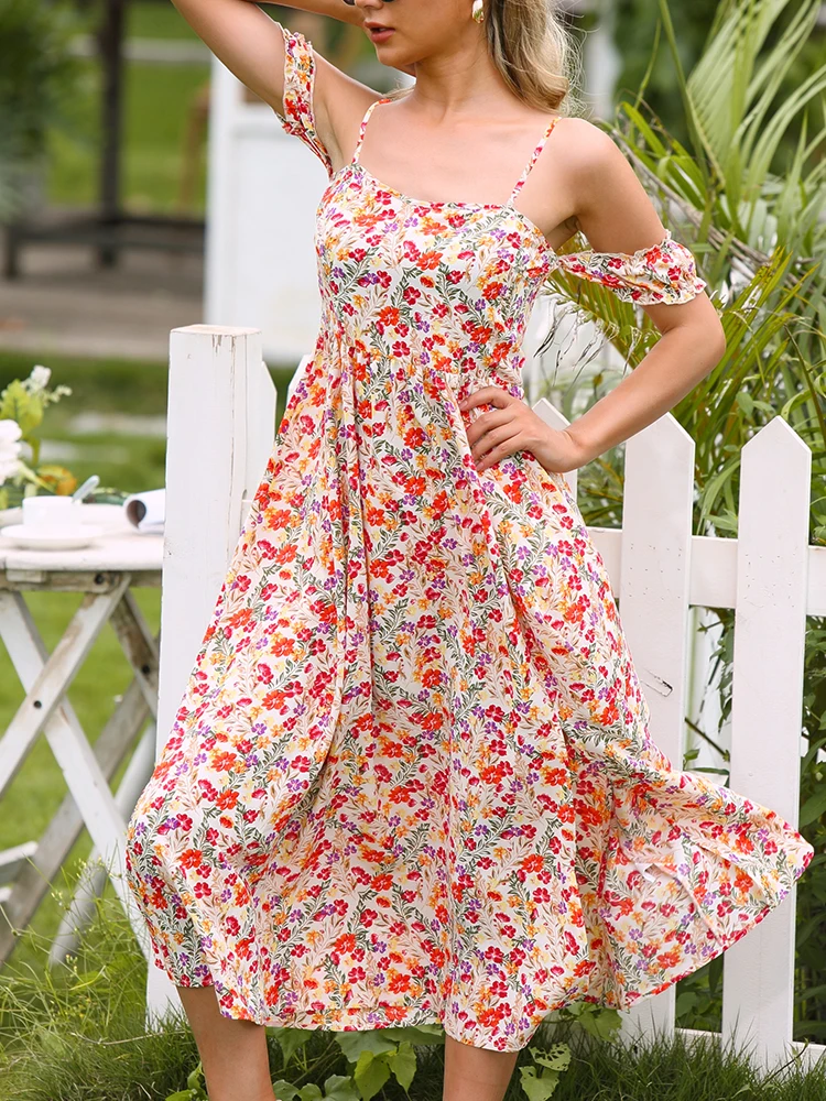 

Women's Halter Printed Botanical Floral Summer Dresses Vacation Style Beach Summer Best Choice