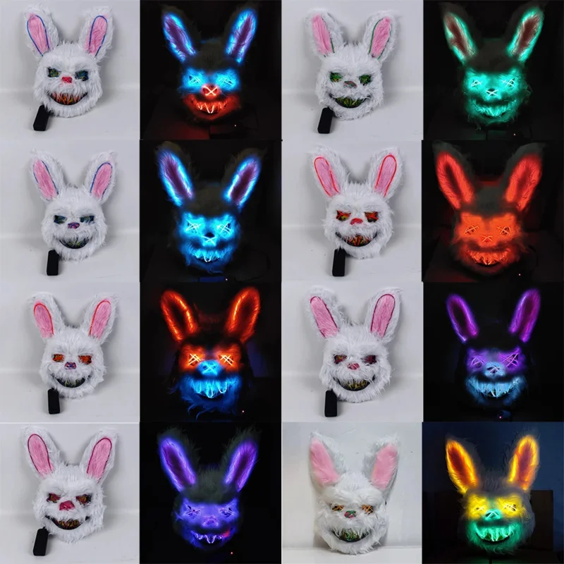 Halloween eng masker konijn konijn masker pluche hoofd cosplay kostuum rekwisieten Halloween Party LED gloeiend masker