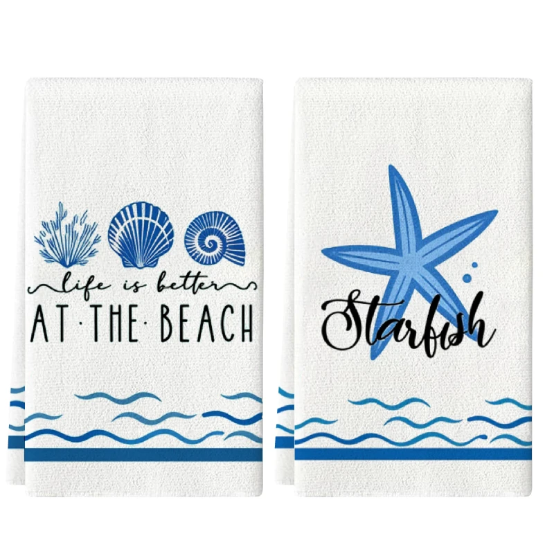 2Pcs, Simple Starfish Shell Kitchen Towels, 40Cm*60Cm Towel Set, Best Kitchen Towels, Super Absorbent Soft Cleaning Cloth, Cooking and Baking Tea Towel, Hand Towel, Cleaning Cloth, Dishwashing Cloth, Kitchen Decoration, Living Room Decorations, Kitchen Essentials, Home Essentials