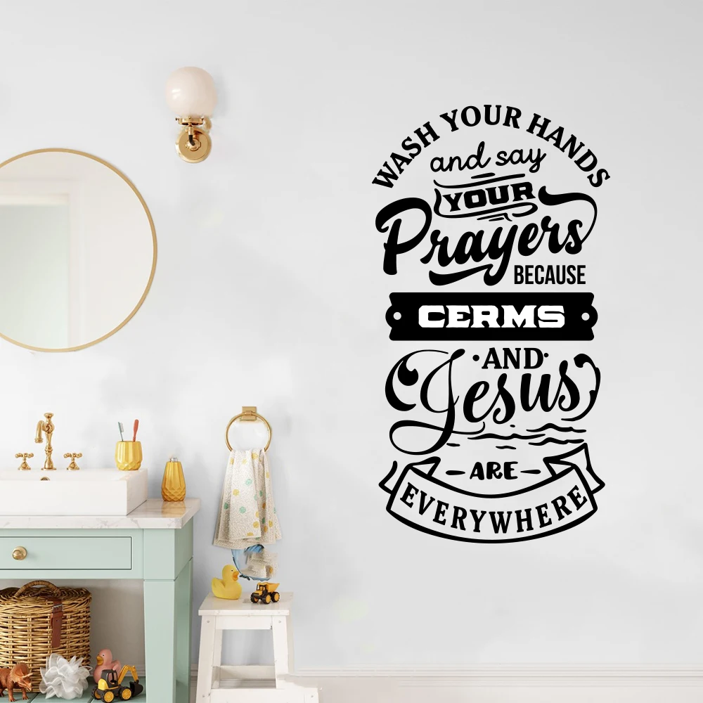 Bathroom Wash Hands Jesus Bath Rules Wall Sticker  Farmhouse Country Bible Verse Christian Decal Home Decor