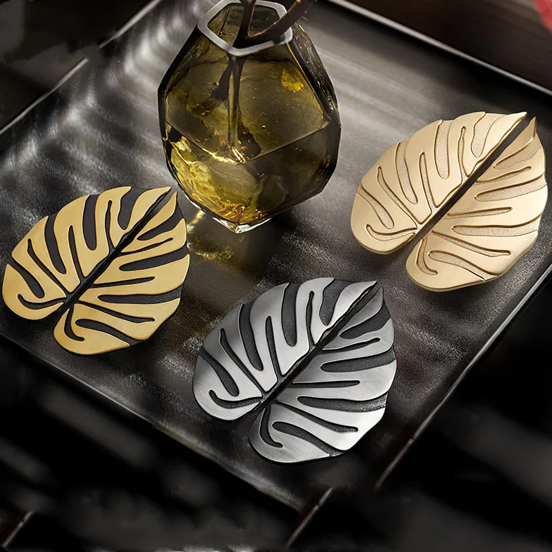 Leaf Handle Black Gold Leaves Creative Cabinet Handles Drawer knobs Wardrobe Door handles Furniture Handles